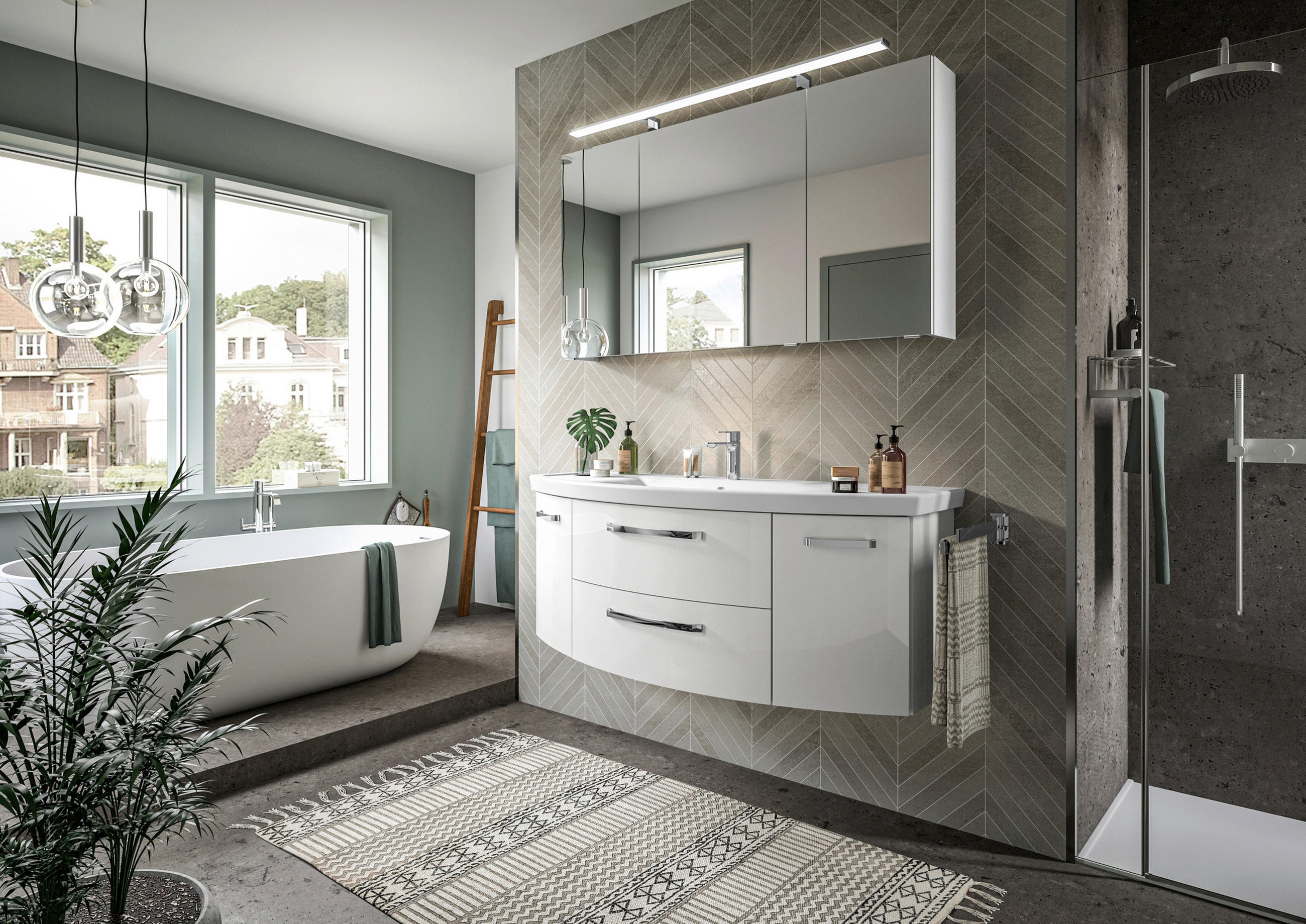 BADEZIMMER 3-teilig  in 135 cm  - Chromfarben/Weiß Hochglanz, MODERN, Glas/Keramik (135cm) - Sadena