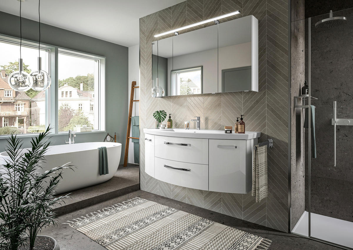 BADEZIMMER 3-teilig  in 135 cm  - Chromfarben/Weiß Hochglanz, MODERN, Glas/Keramik (135cm) - Sadena