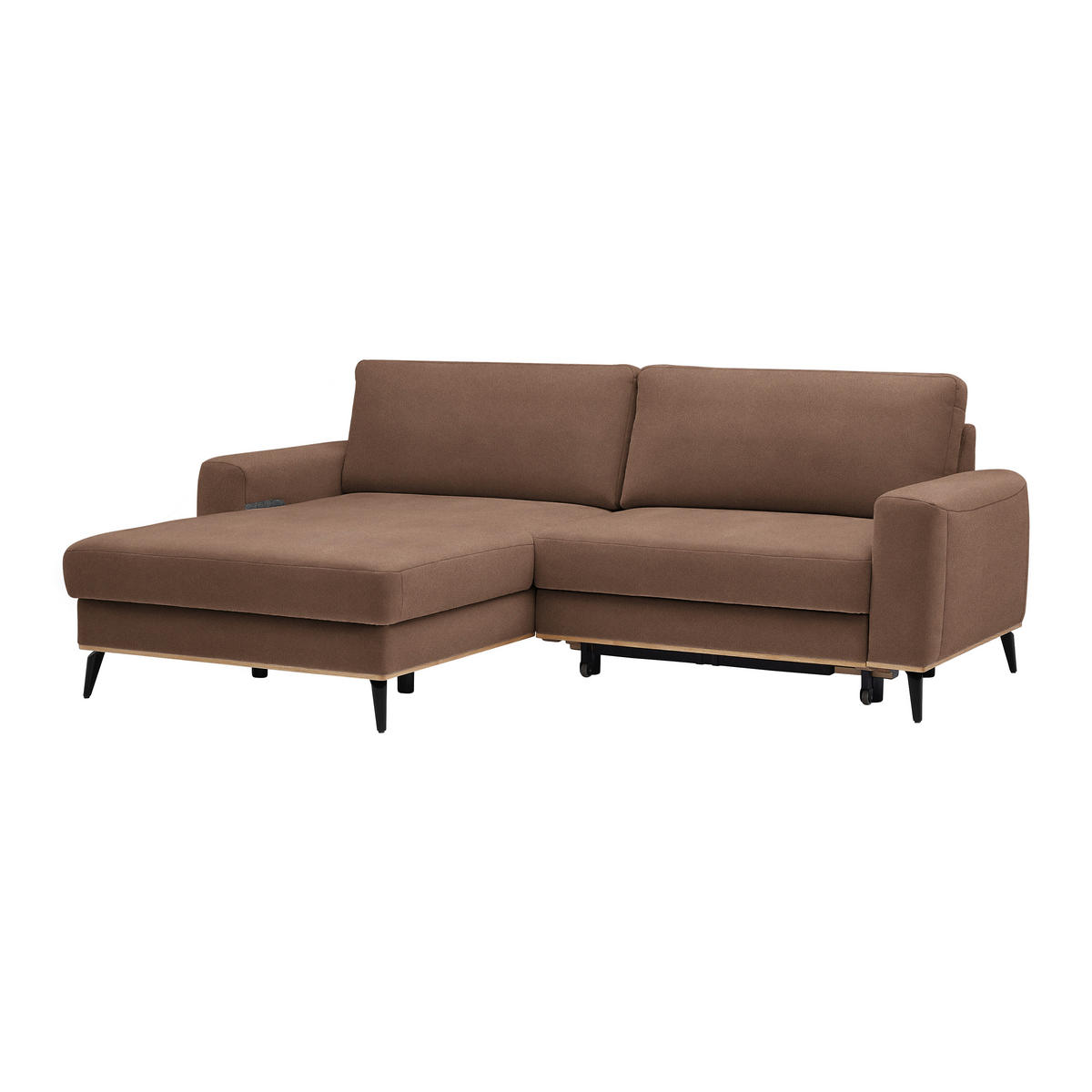 ECKSOFA Lederlook, Mikrofaser Braun  - Schwarz/Braun, Konventionell, Holz/Textil (167/87/234cm) - MID.YOU