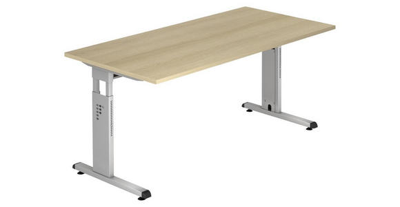 SCHREIBTISCH 160/80/65-85 cm  in Eichefarben  - Eichefarben/Silberfarben, KONVENTIONELL, Holzwerkstoff/Metall (160/80/65-85cm) - Venda