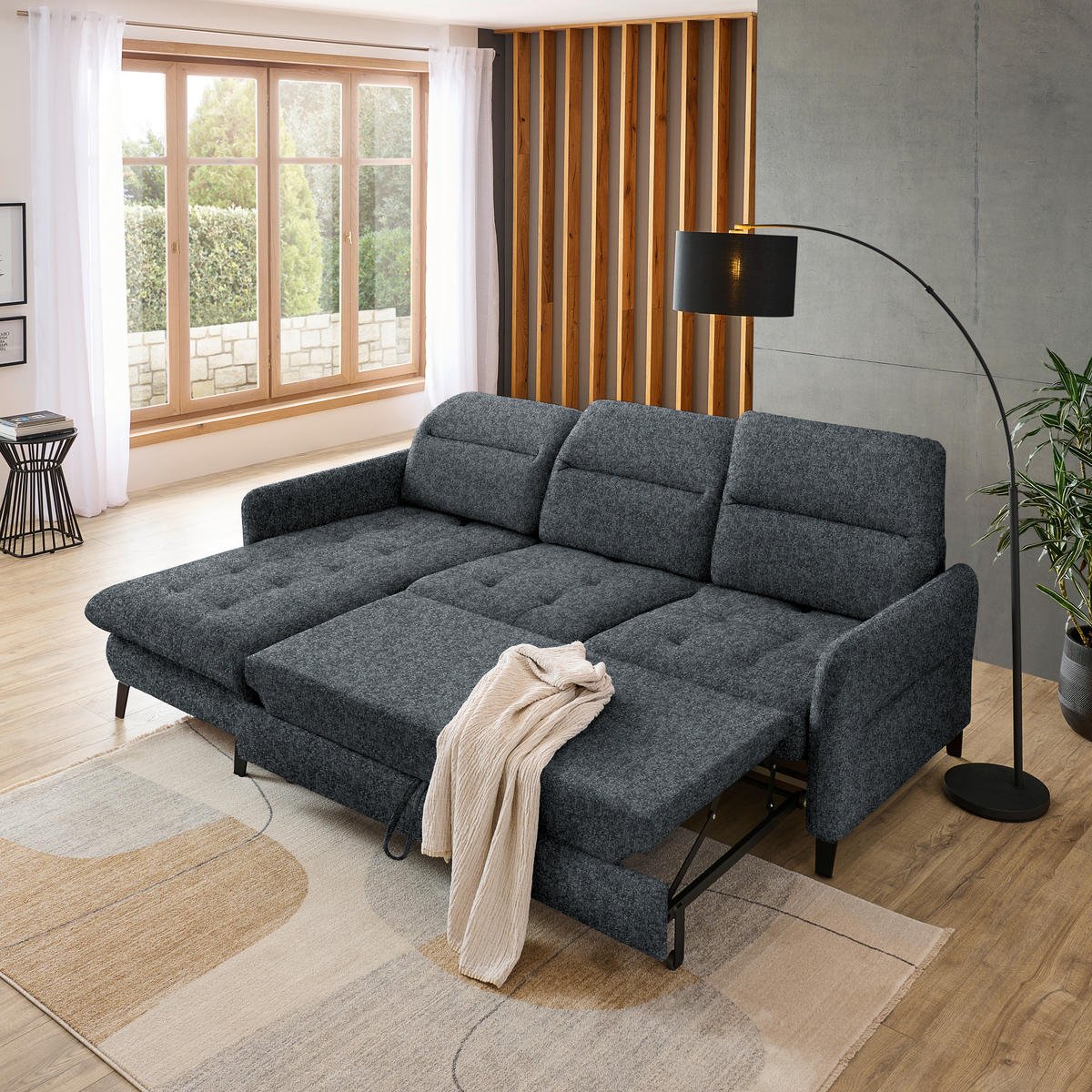 ECKSOFA Dunkelgrau Chenille  - Dunkelgrau/Schwarz, KONVENTIONELL, Textil/Metall (190/254cm) - Livetastic