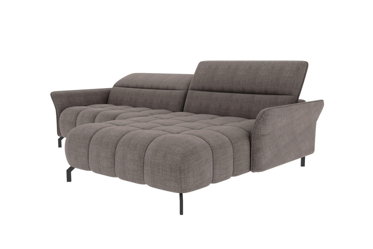 ECKSOFA Taupe Flachgewebe Rücken echt, Kopfteilverstellung, Sitztiefenverstellung  - Taupe/Schwarz, KONVENTIONELL, Textil/Metall (272/175cm) - Carryhome