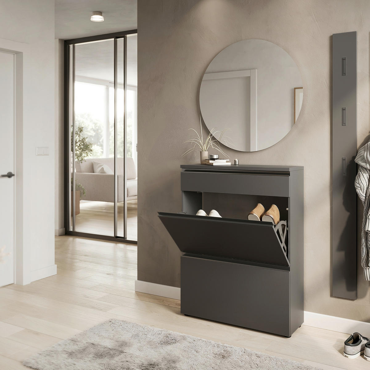 GARDEROBE 3-teilig  in 100/200/29 cm  - Graphitfarben, Design, Glas/Holzwerkstoff (100/200/29cm) - MID.YOU