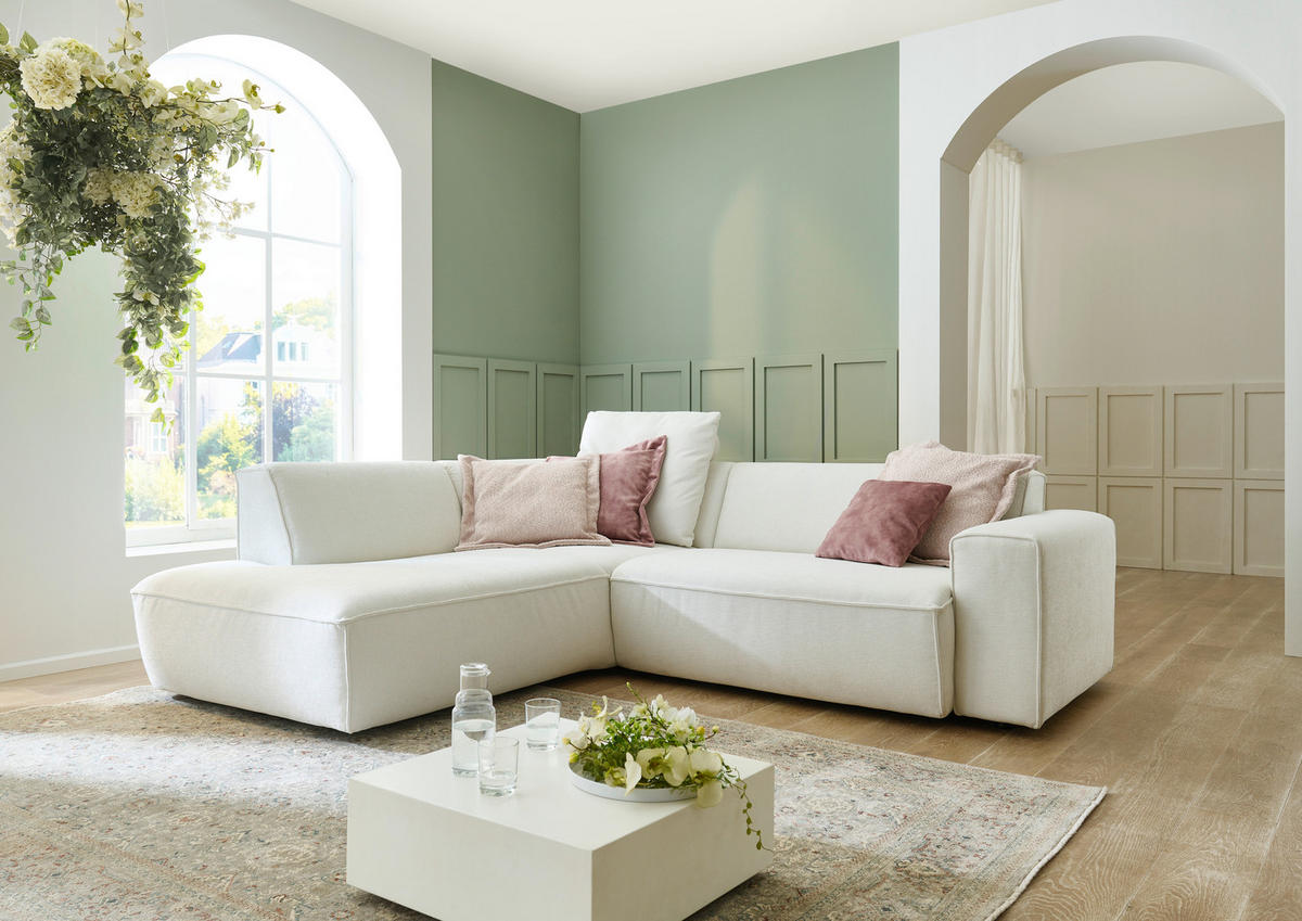 ECKSOFA in Flachgewebe Weiß  227/254 cm  - Schwarz/Weiß, KONVENTIONELL, Kunststoff/Textil (227/254cm) - Carryhome
