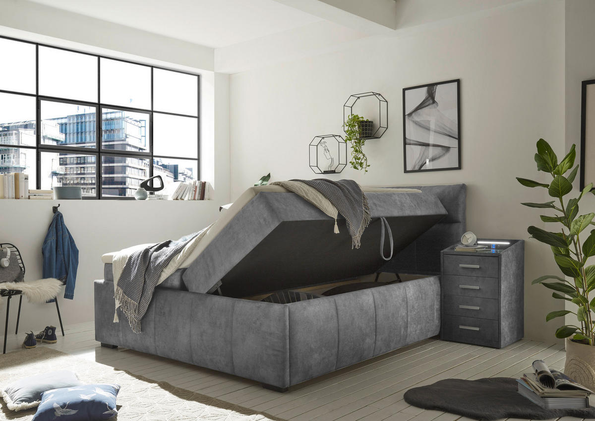BOXBETT 180/200 cm  in Grau  - Schwarz/Grau, KONVENTIONELL, Kunststoff/Textil (180/200cm) - Modante