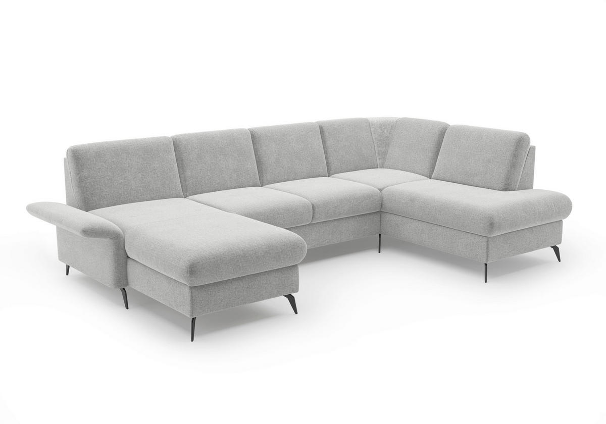 WOHNLANDSCHAFT Hellgrau Flachgewebe  - Hellgrau/Schwarz, KONVENTIONELL, Textil/Metall (164/314/195cm) - Sit & More