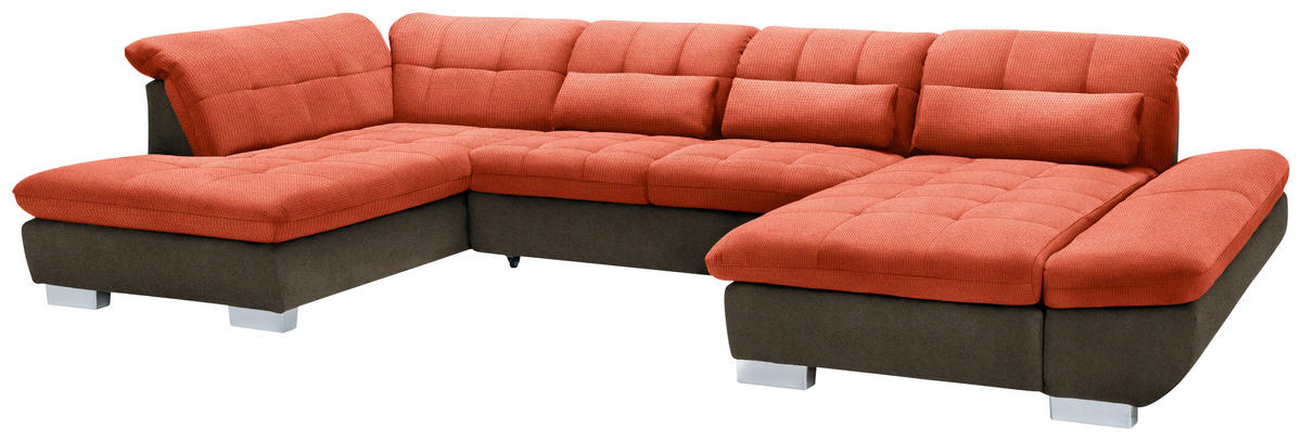 WOHNLANDSCHAFT in Mikrofaser Orange  - Chromfarben/Orange, Design, Kunststoff/Textil (211/350/204cm) - Xora