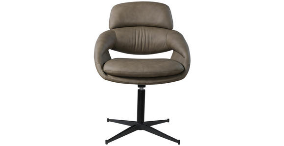 ARMLEHNSTUHL  in Eisen Echtleder pigmentiert  - Taupe/Schwarz, Design, Leder/Metall (60,5/86,7/65cm) - Belluti