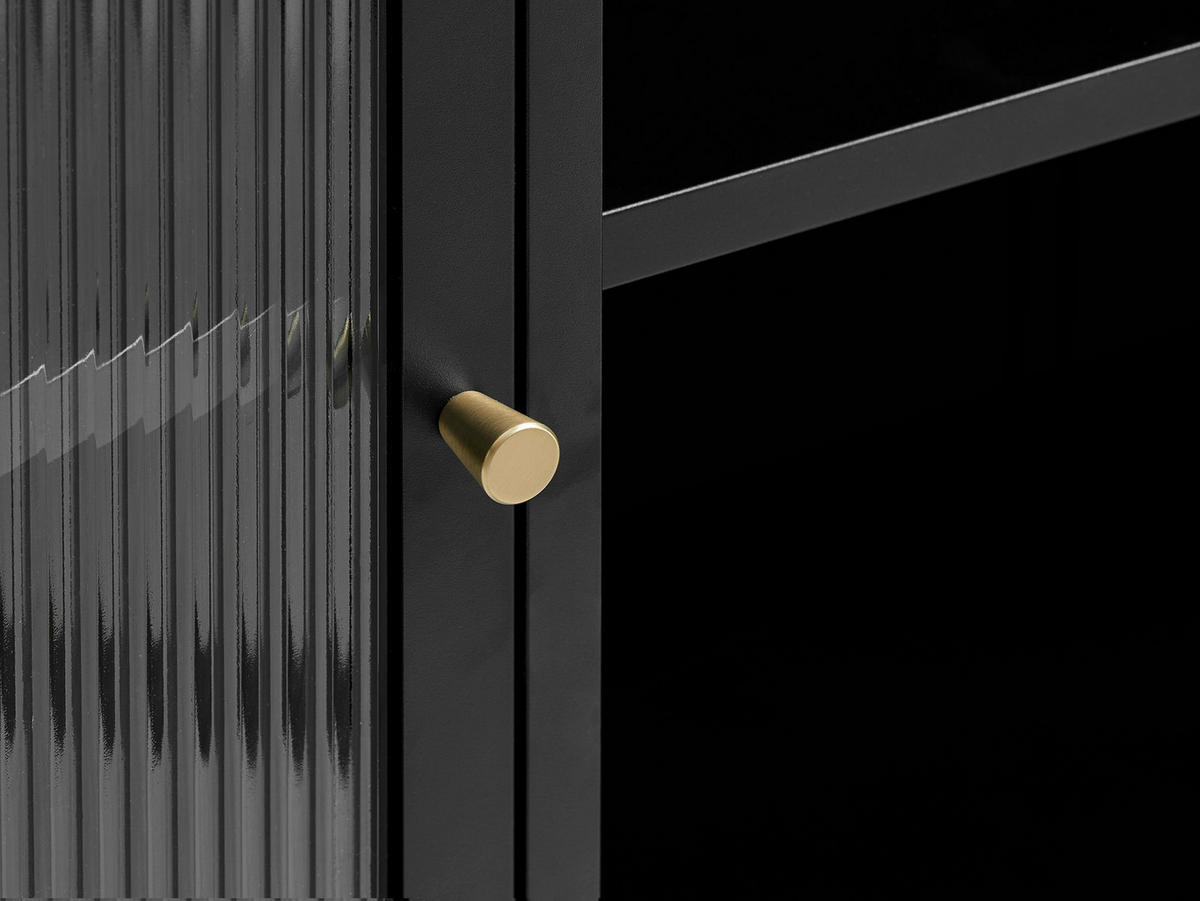 HIGHBOARD BRONCO GLASS CABINET H140 CM BRONCO GLASS CABINET H140 CM Schwarz, Goldfarben  110/140/40 cm  - Goldfarben/Schwarz, MODERN, Glas/Metall (110/140/40cm) - Lomoco