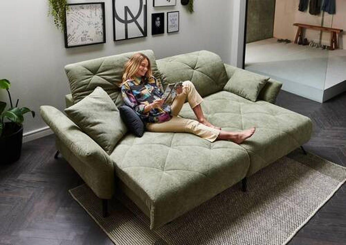 ECKSOFA in Webstoff Grün  - Schwarz/Grün, Design, Textil/Metall (173/244cm) - Moderano