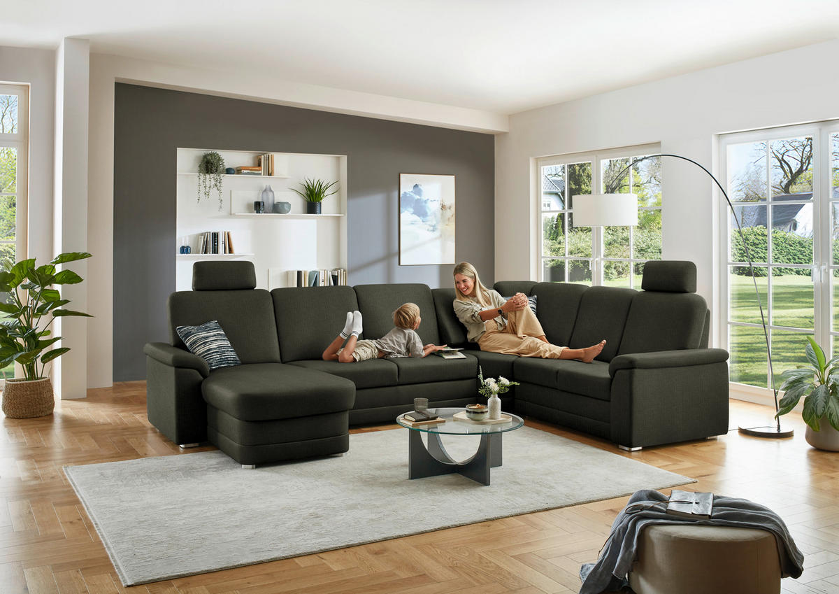 WOHNLANDSCHAFT  in Chenille Dunkelgrün  - Dunkelgrün/Alufarben, KONVENTIONELL, Holz/Textil (160/329/235cm) - Beldomo Comfort