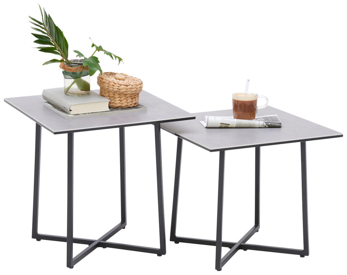 COUCHTISCHSET Hartglas 45/45/45 cm quadratisch Schwarz, Hellgrau  - Hellgrau/Schwarz, Design, Glas/Keramik (45/45/45cm) - Hom`in