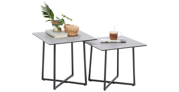 COUCHTISCHSET Hartglas 45/45/45 cm quadratisch Schwarz, Hellgrau  - Hellgrau/Schwarz, Design, Glas/Keramik (45/45/45cm) - Hom`in