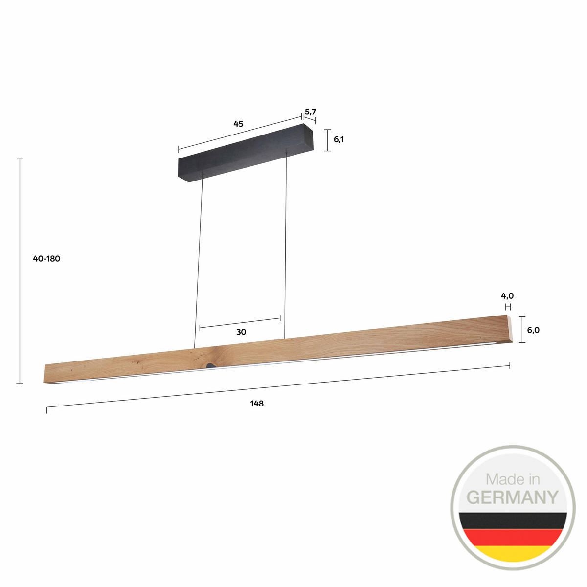 LED-HÄNGELEUCHTE 654 148/6/6 cm   - Wildeiche, Natur, Holz (148/6/6cm) - Ambiente