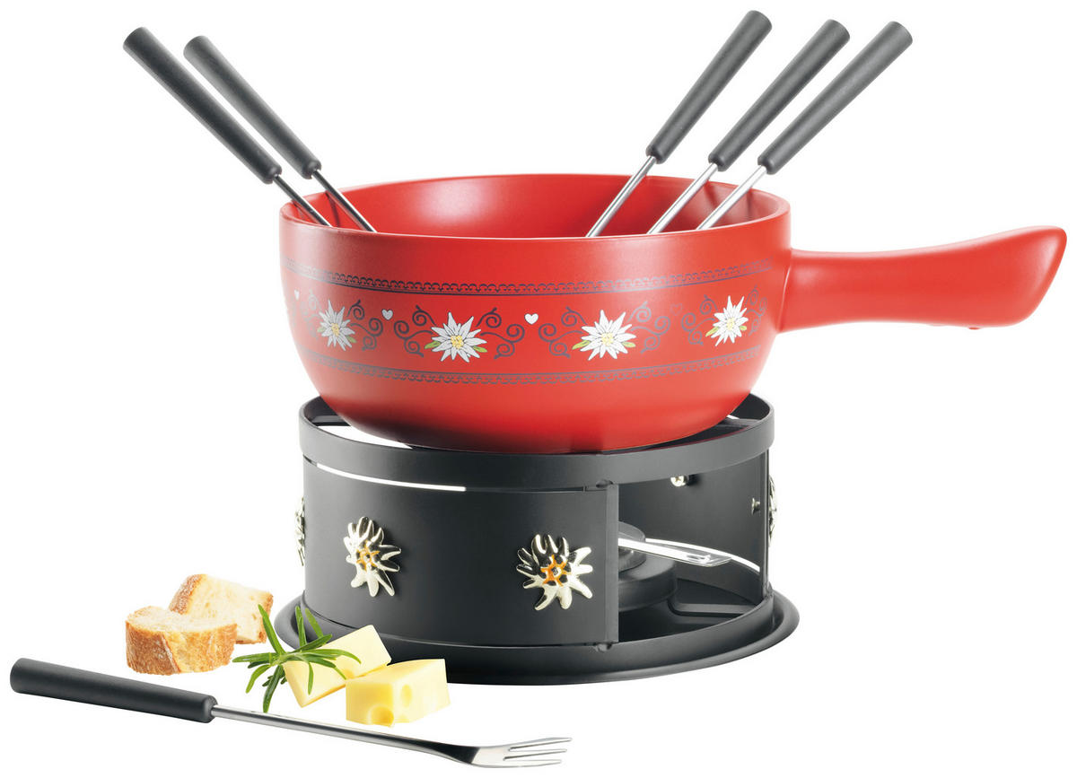 FONDUESET  - Rot/Schwarz, Trend, Keramik/Metall (34/22,5/19cm) - Mäser