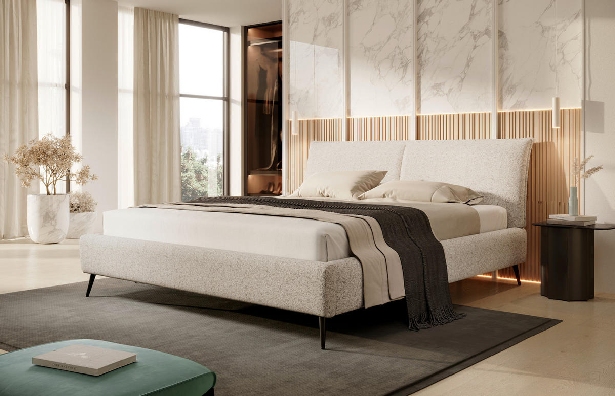POLSTERBETT 160/200 cm  in Braun, Schwarz, Ecru  - Ecru/Schwarz, Design, Holz/Textil (160/200cm) - Esposa