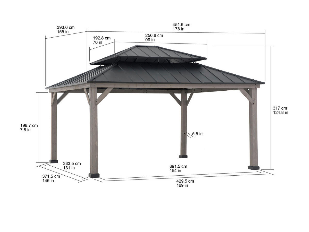 PAVILLON 450/320/390 cm   - Schwarz/Grau, Basics, Holz/Metall (450/320/390cm)
