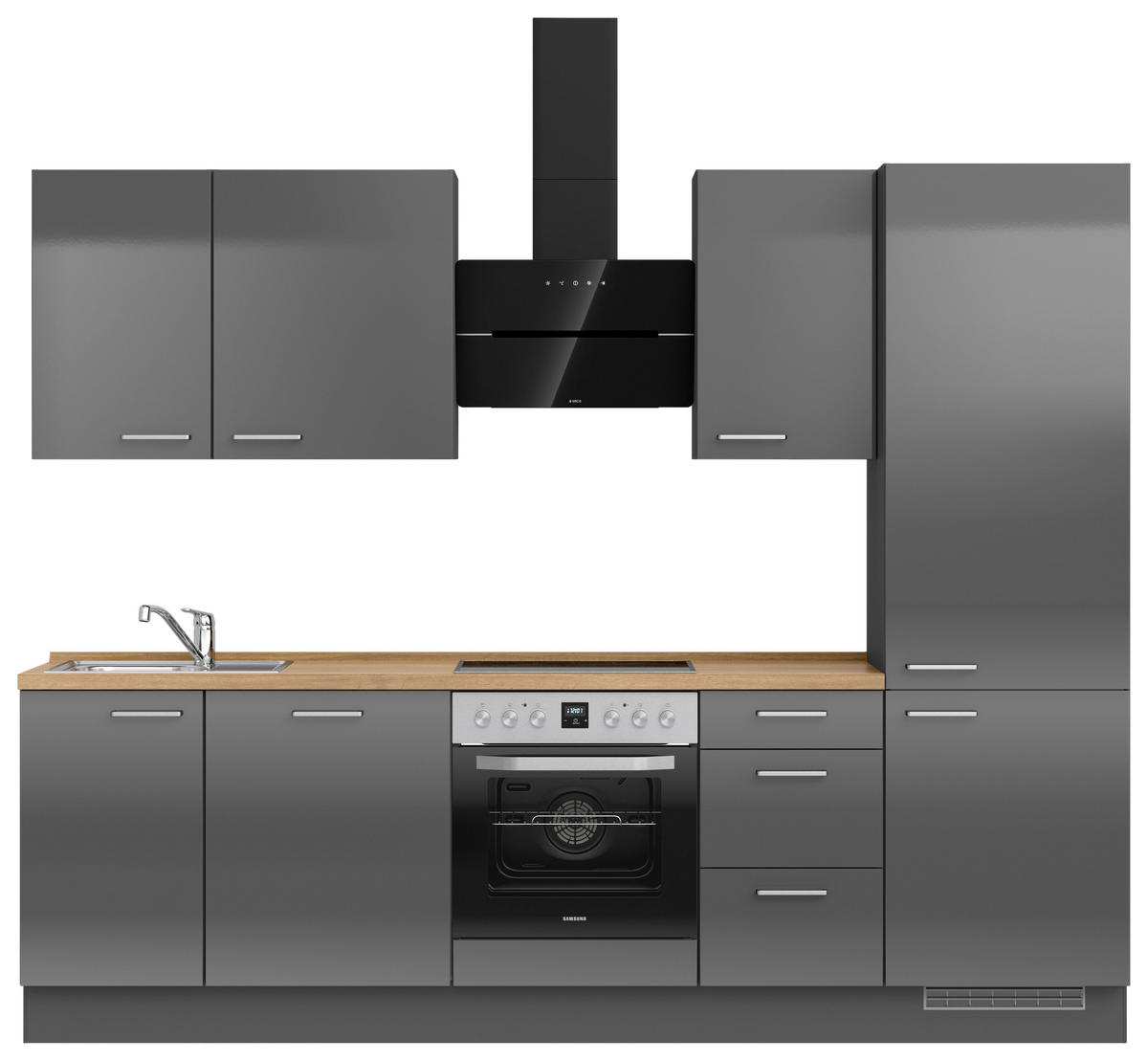 KÜCHENBLOCK 270 cm   in Eichefarben, Schieferfarben  - Schieferfarben/Edelstahlfarben, MODERN, Holzwerkstoff/Metall (270cm) - Nobilia