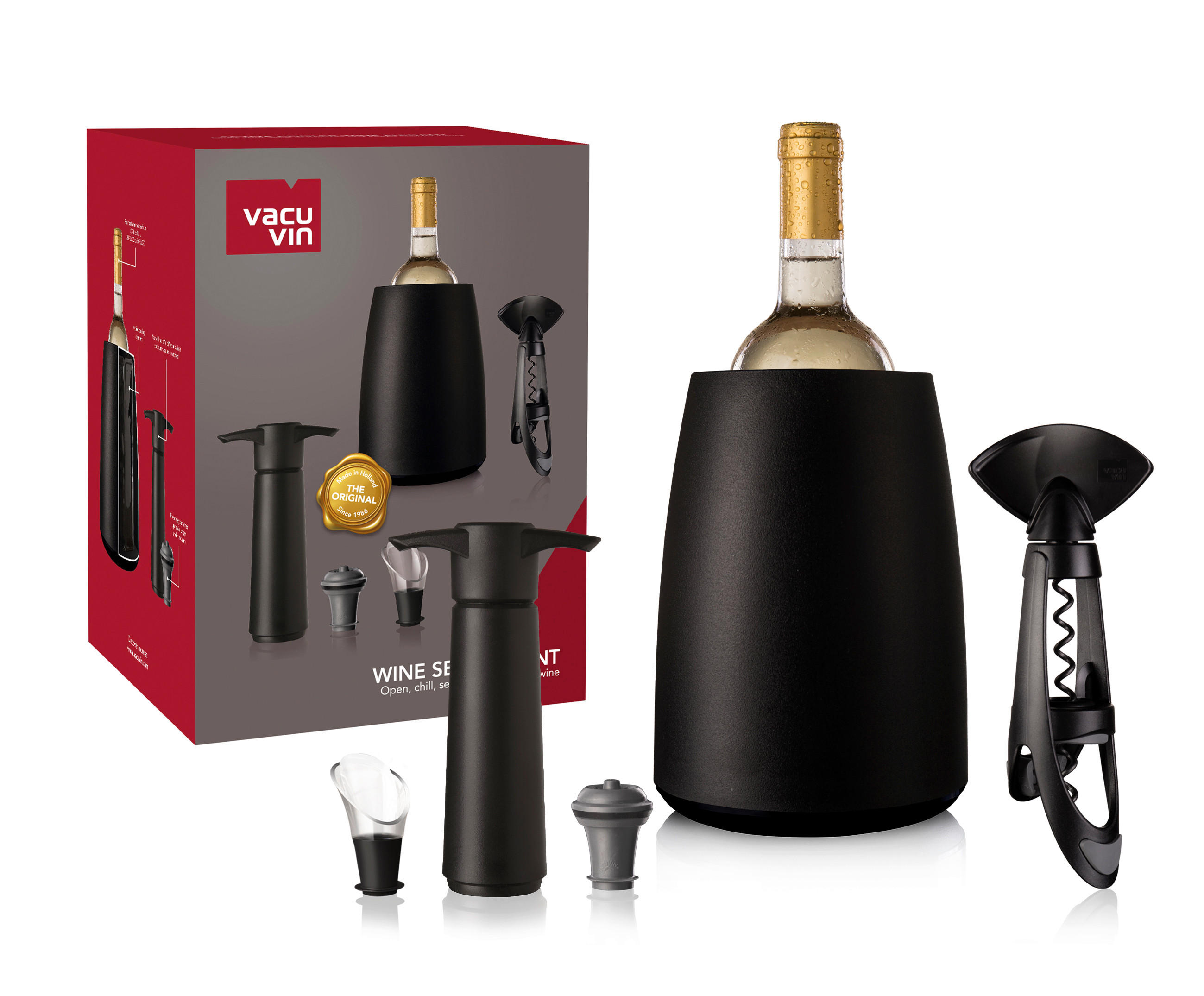 SET ZA VINO  - crna, Basics, plastika (15.3/21/15.3cm) - Vacu Vin