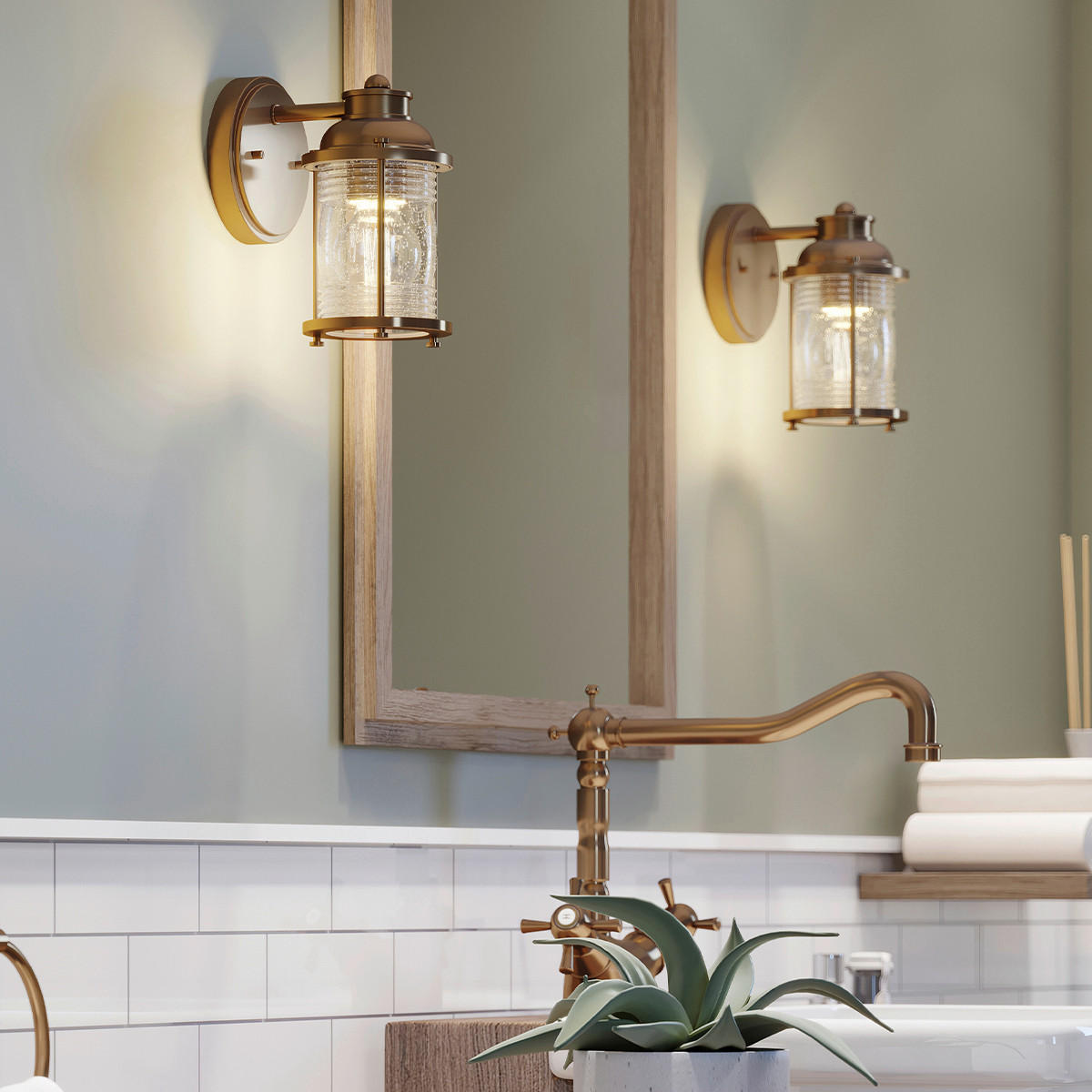 BADEZIMMER-WANDLEUCHTE - Messingfarben, Konventionell, Glas/Metall (20,6/12,7/16,9cm) - Elstead Lighting