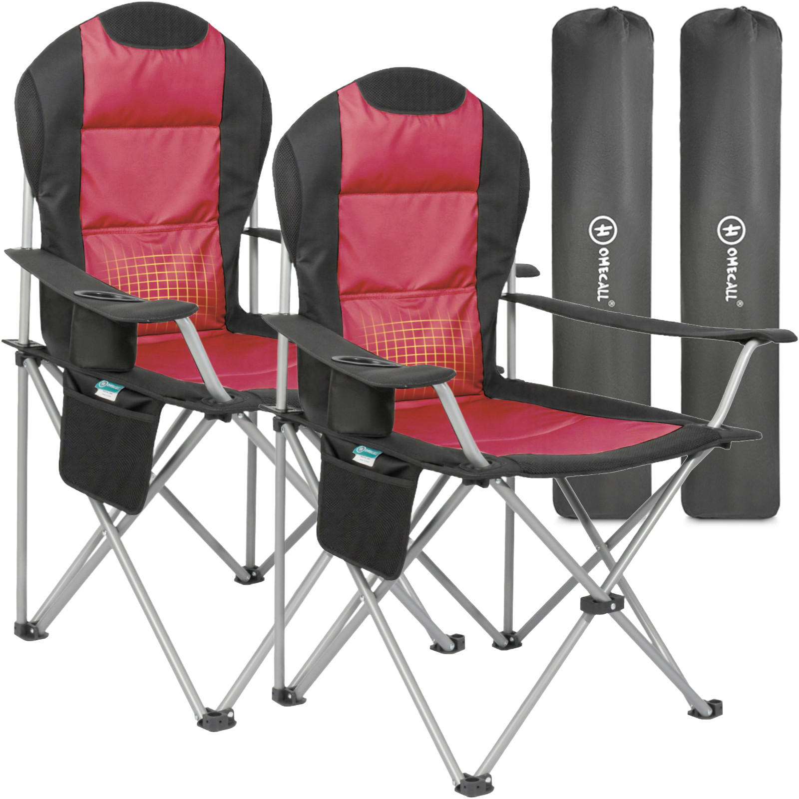 CAMPINGSESSEL-SET - Rot/Silberfarben, Basics, Textil/Metall (55/108/55cm) - Modante