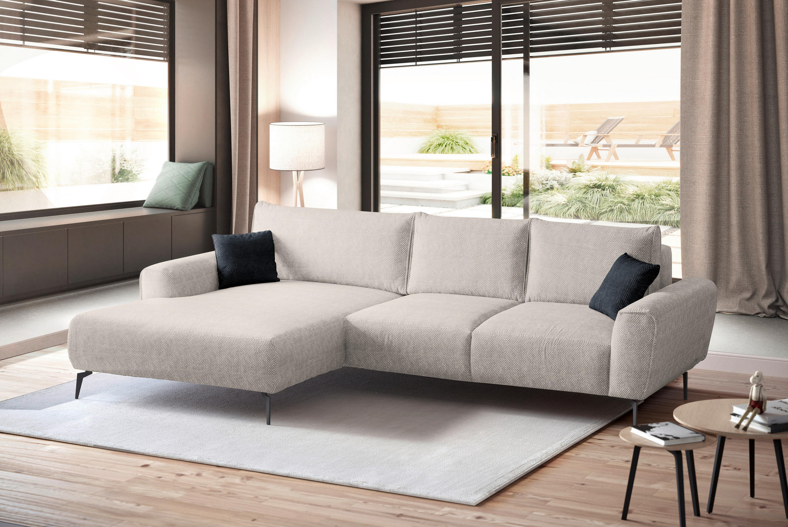 ECKSOFA in Webstoff Creme  - Creme/Schwarz, Design, Textil/Metall (170/272cm) - Welnova