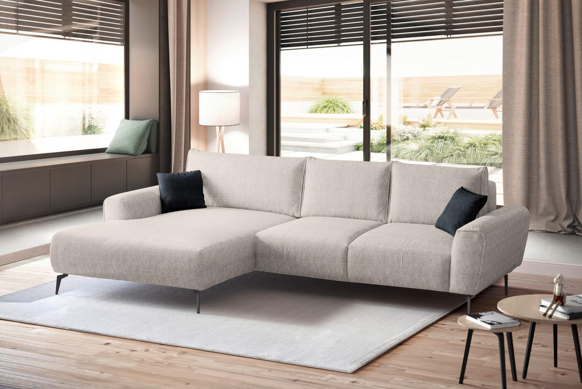 ECKSOFA in Webstoff Creme  - Creme/Schwarz, Design, Textil/Metall (170/272cm) - Welnova