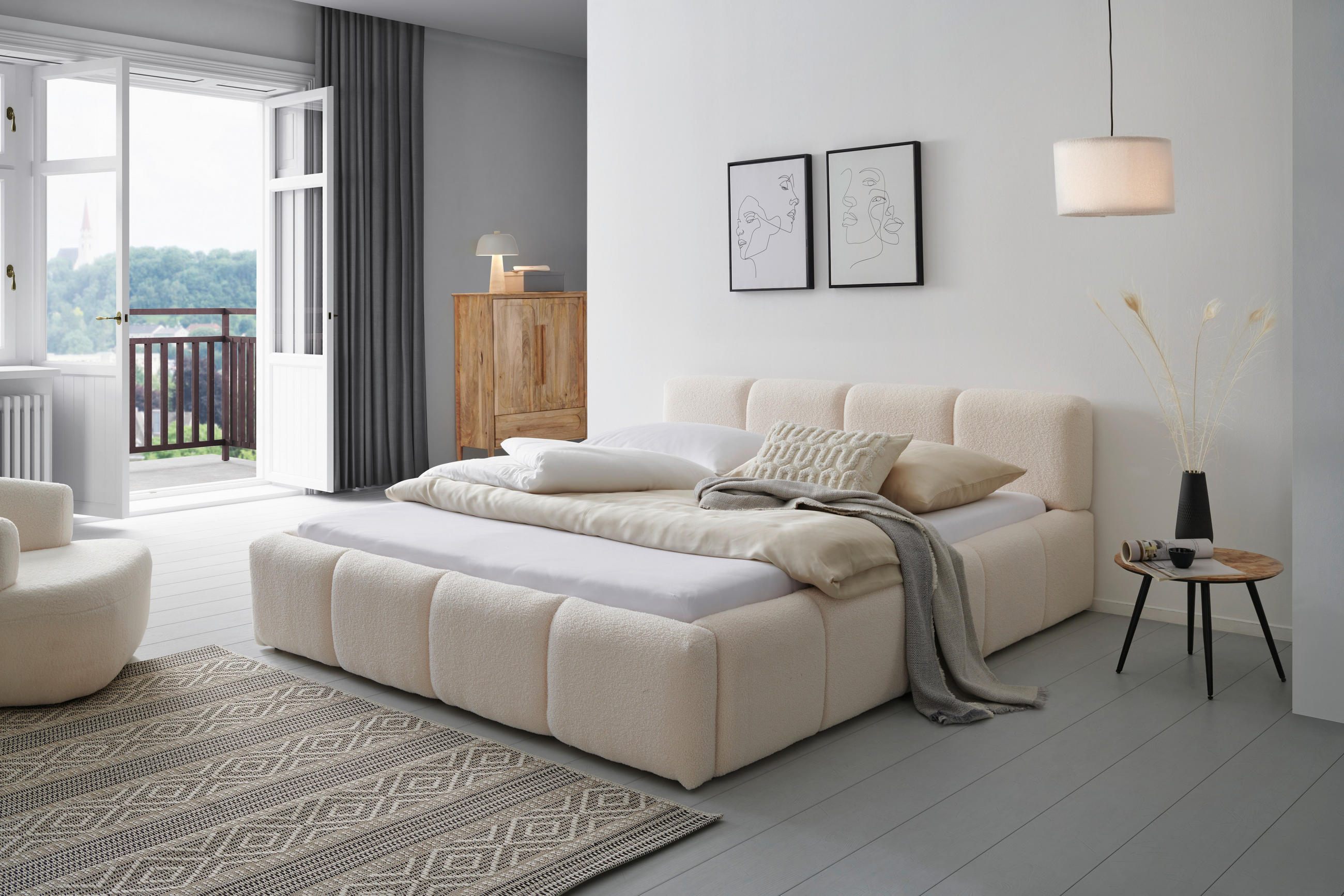 TAPECIRANI KREVET   180/200 cm   bež  - prirodne boje/bež, Moderno, drvo/tekstil (180/200cm) - Livetastic
