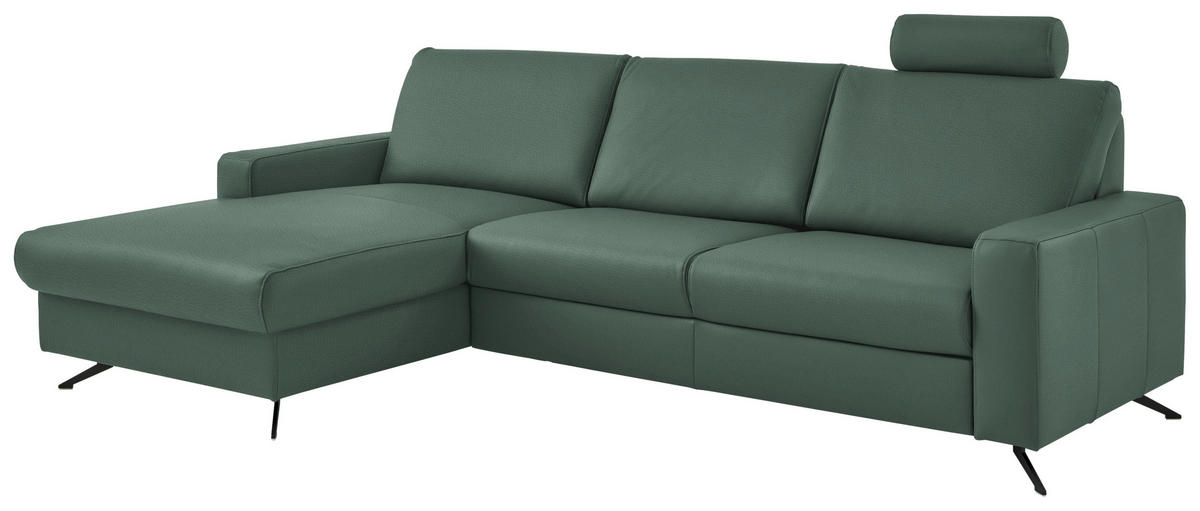 ECKSOFA in Echtleder Opal  165/267 cm  - Opal/Schwarz, Design, Leder/Metall (165/267cm) - Beldomo Premium
