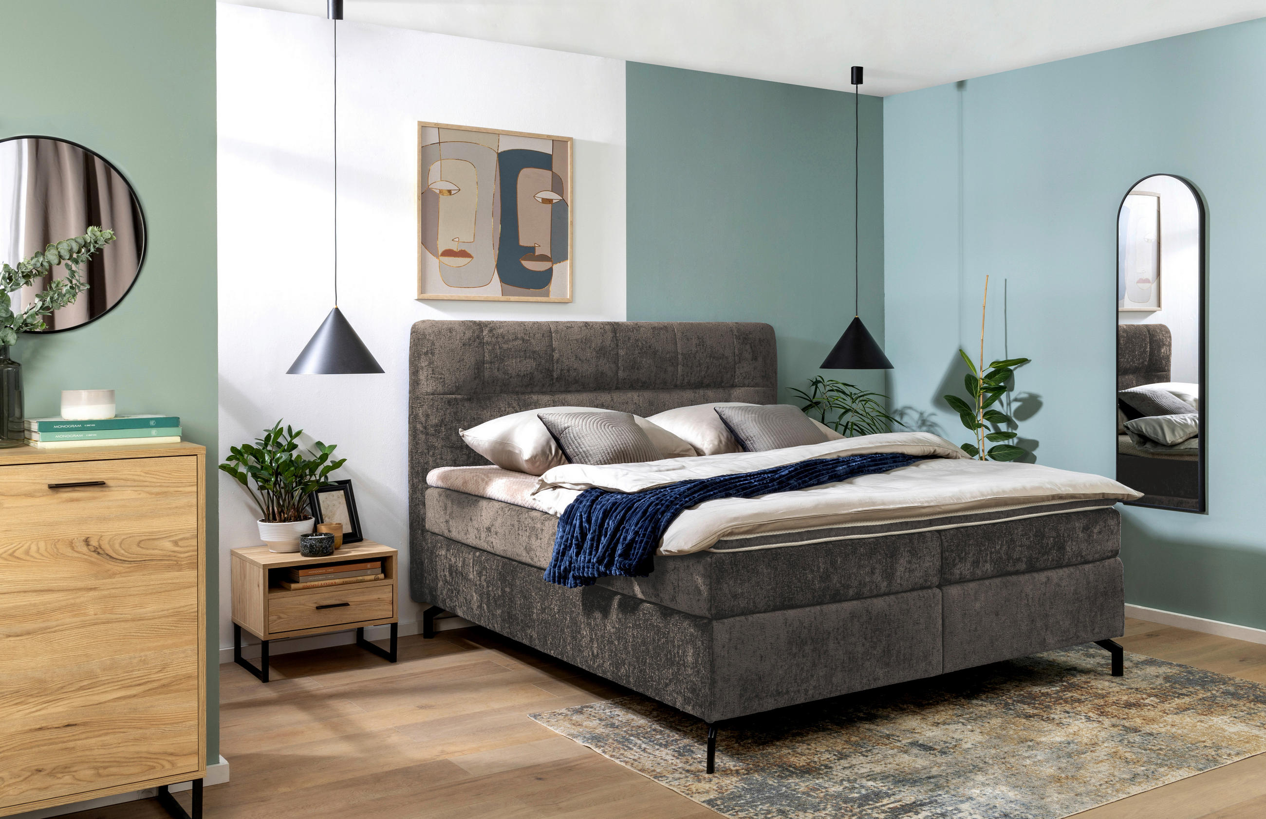 BOXSPRINGBETT 160/200 cm  in Dunkelbraun  - Dunkelbraun/Schwarz, Design, Textil/Metall (160/200cm) - Esposa