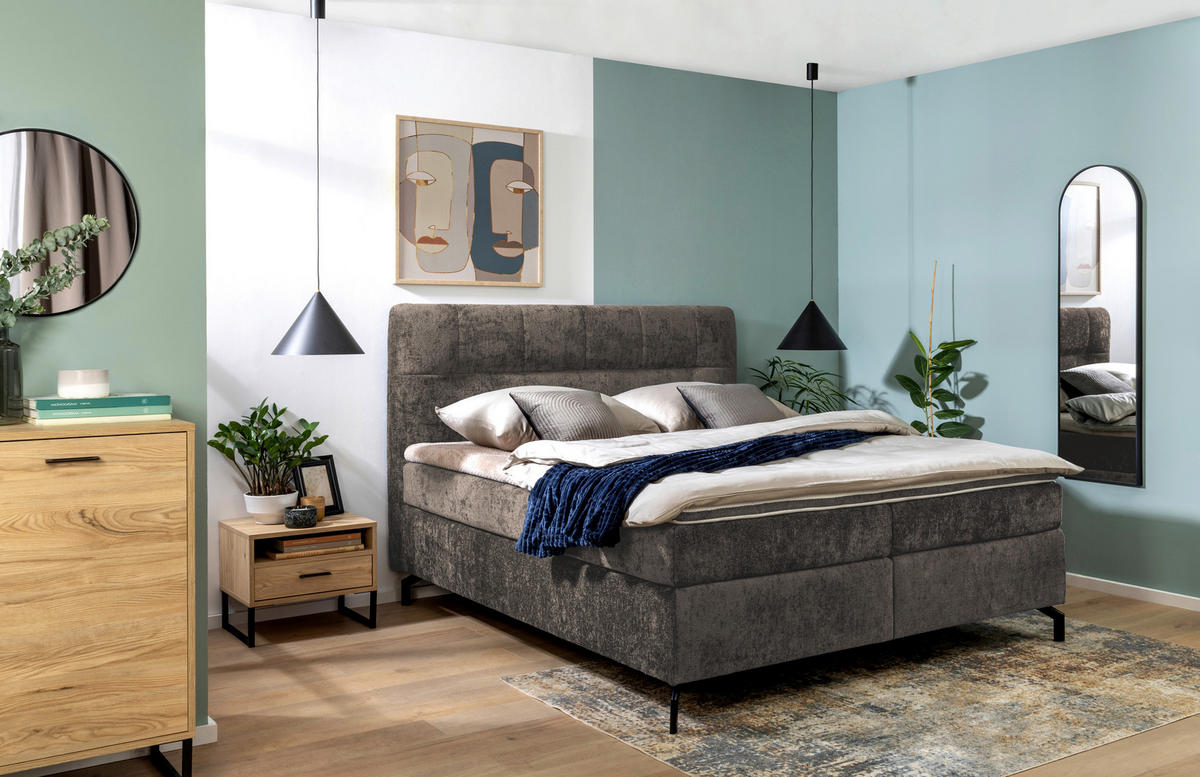 BOXSPRINGBETT 160/200 cm  in Dunkelbraun  - Dunkelbraun/Schwarz, Design, Textil/Metall (160/200cm) - Esposa