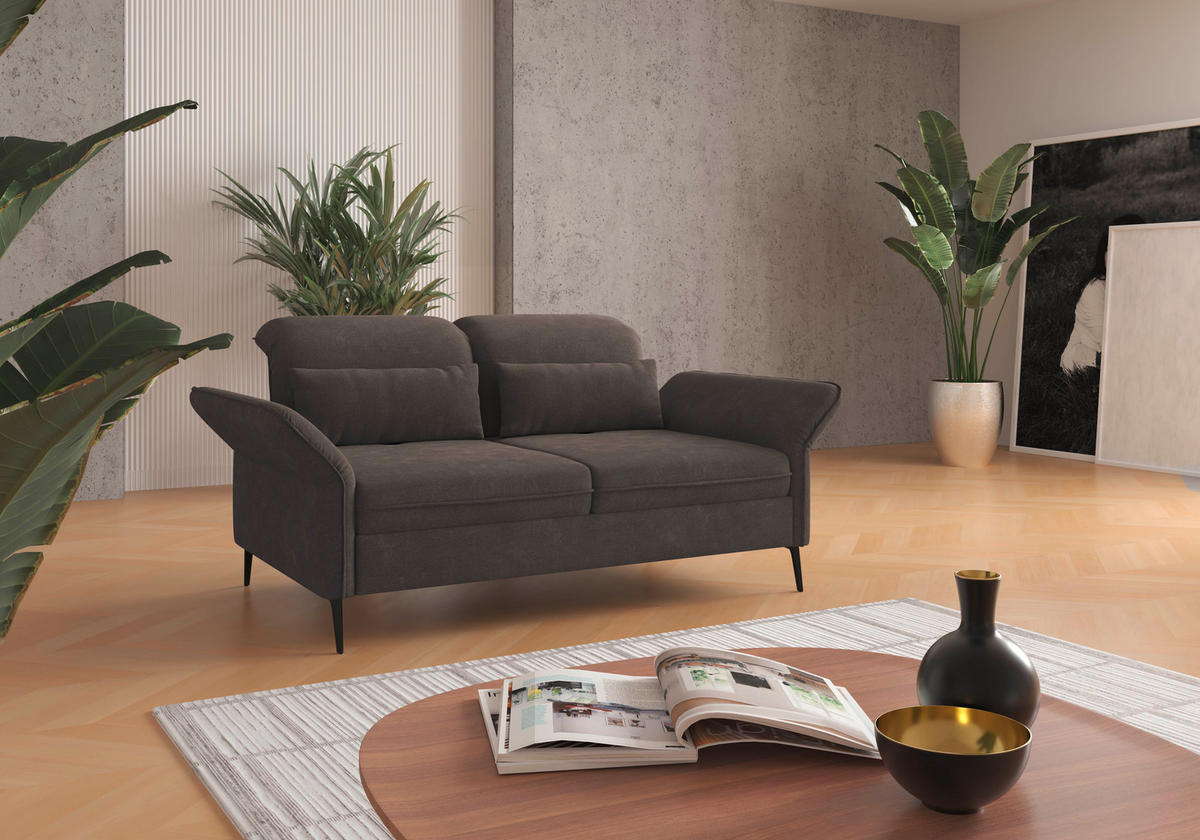 2,5-SITZER in Flachgewebe Graphitfarben  - Schwarz/Graphitfarben, KONVENTIONELL, Textil/Metall (189/92/123cm) - Sit & More