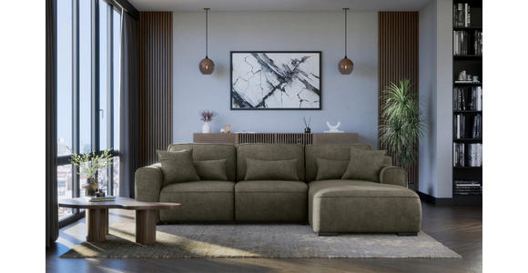 ECKSOFA Olivgrün Chenille  - Olivgrün/Grau, KONVENTIONELL, Kunststoff/Textil (293/205cm) - Carryhome