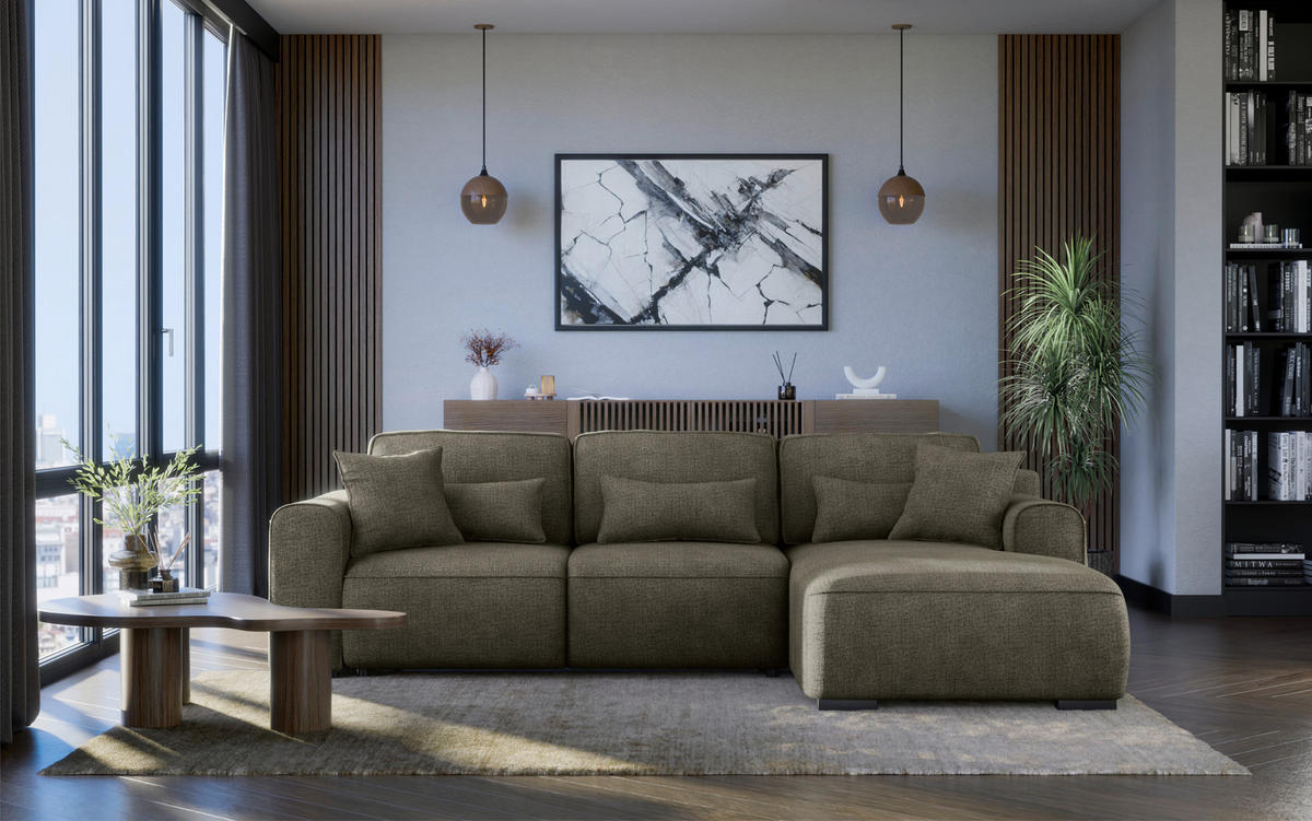 ECKSOFA Olivgrün Chenille  - Olivgrün/Grau, KONVENTIONELL, Kunststoff/Textil (293/205cm) - Carryhome