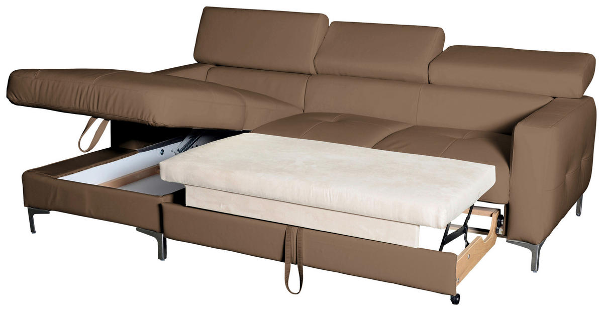 ECKSOFA in Echtleder Hellbraun  - Chromfarben/Hellbraun, Design, Leder/Metall (168/227cm) - Livetastic