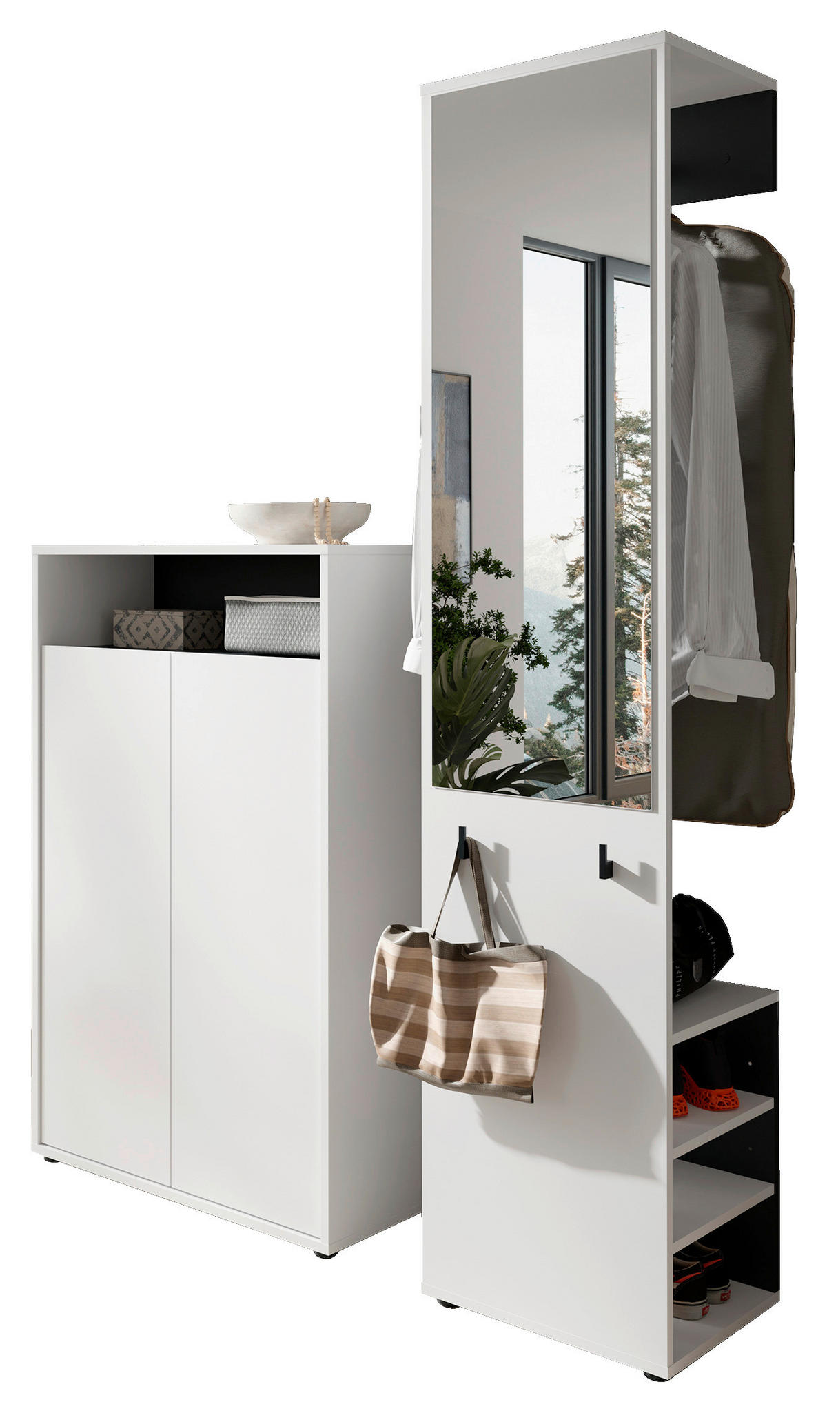 GARDEROBE 2-teilig  in 110/186/35 cm  - Schwarz/Weiß, Design, Holzwerkstoff (110/186/35cm) - MID.YOU