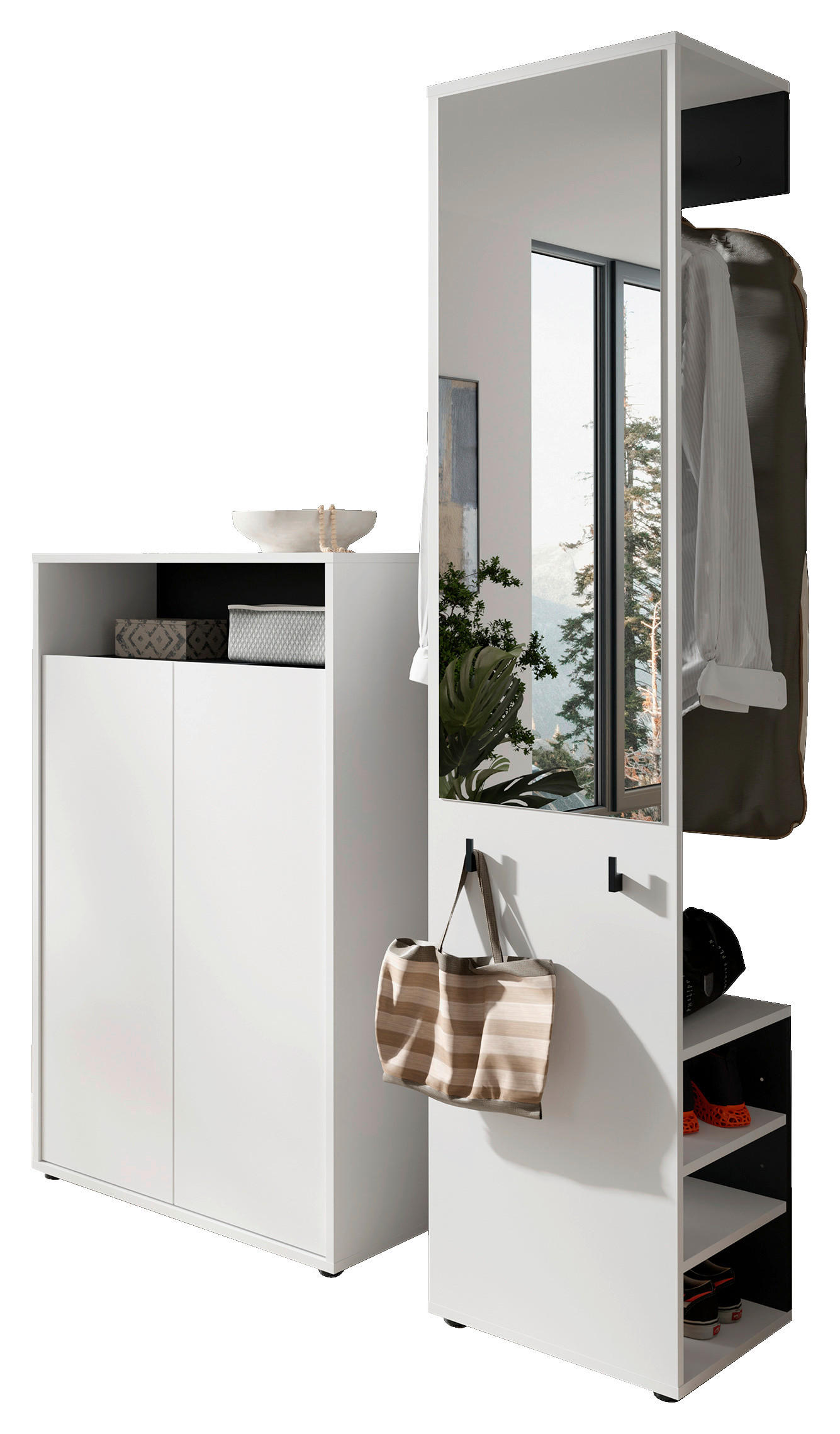 Thumbnail - Mid.you Garderobe, Schwarz, Weiß, Holzwerkstoff, 2-teilig, 110x186x35 cm, FSC Mix, Garderobe, Garderoben-Sets & Serien, ...