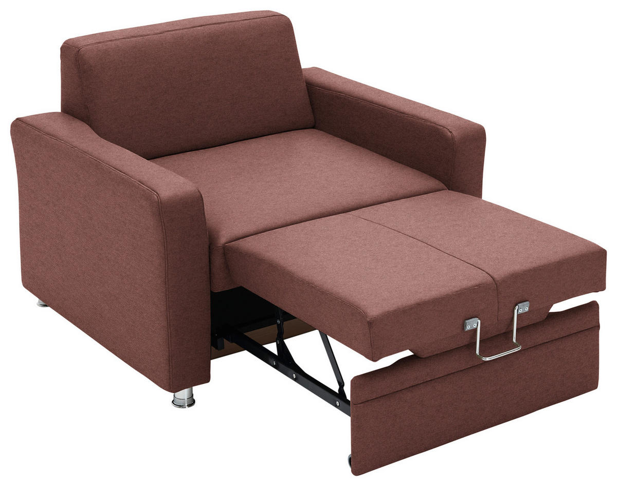 SCHLAFSESSEL Chenille Weinrot  - Weinrot/Alufarben, Konventionell, Textil/Metall (106/90/100cm) - Beldomo Style