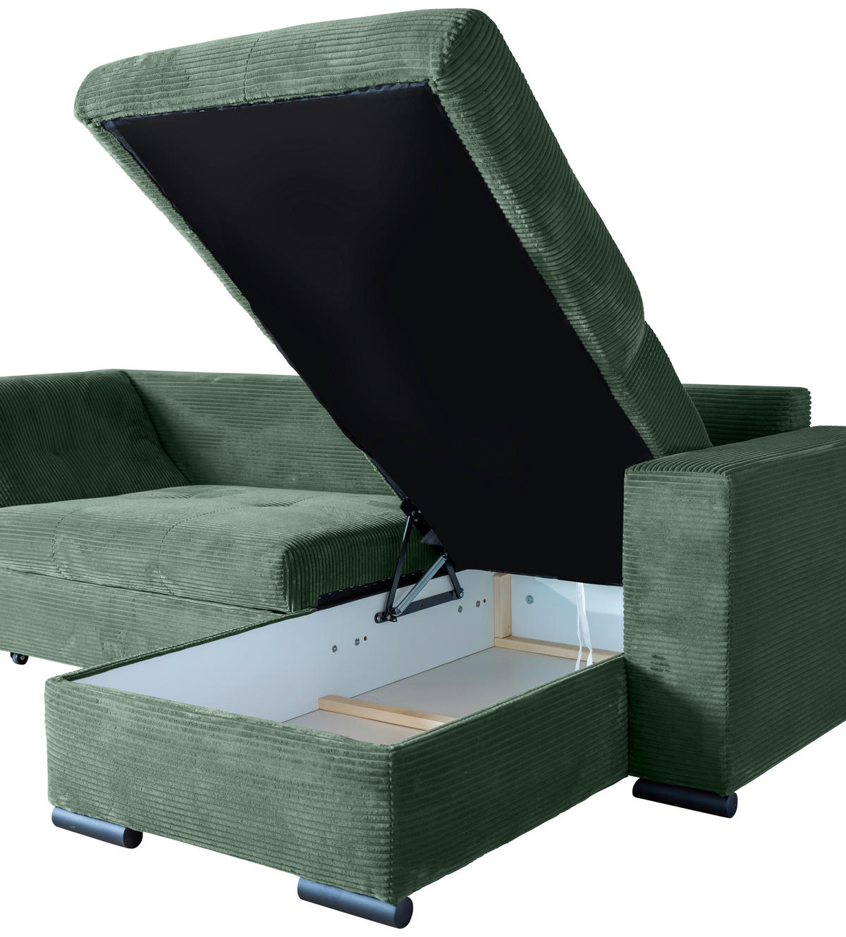 ECKSOFA in Cord Dunkelgrün  - Dunkelgrün/Schwarz, KONVENTIONELL, Textil/Metall (258/168cm) - Carryhome