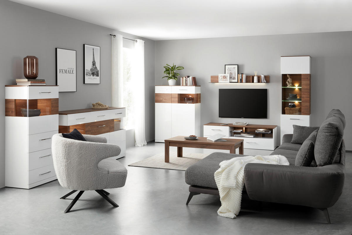 MEDIABÄNK vit, akaciefärgad  160/49/50 cm  - vit/akaciefärgad, Design, trä (160/49/50cm) - Premium Living