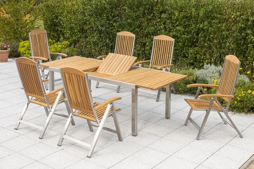 Gartengarnitur 7-Tlg. Keros Holz/Metall Mit Sitzkissen