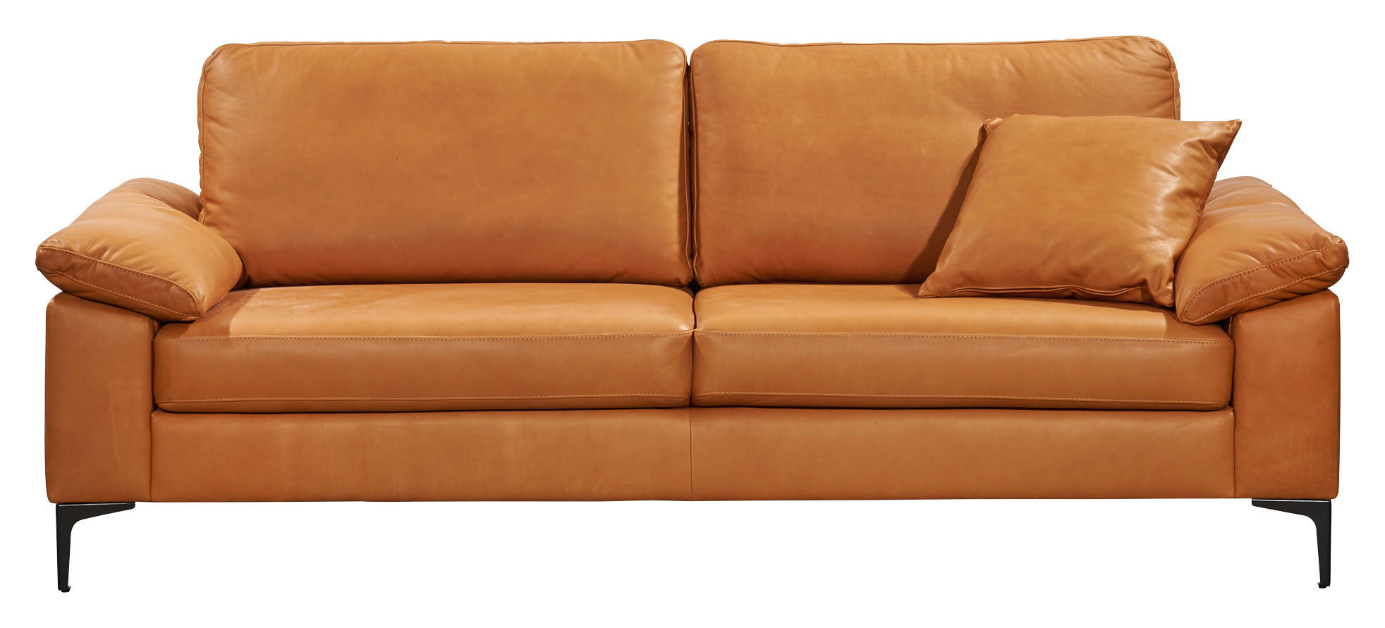 3-SITZER-SOFA in Leder Cognac  - Cognac/Schwarz, Design, Leder/Metall (224/86/97cm) - Schöner Wohnen