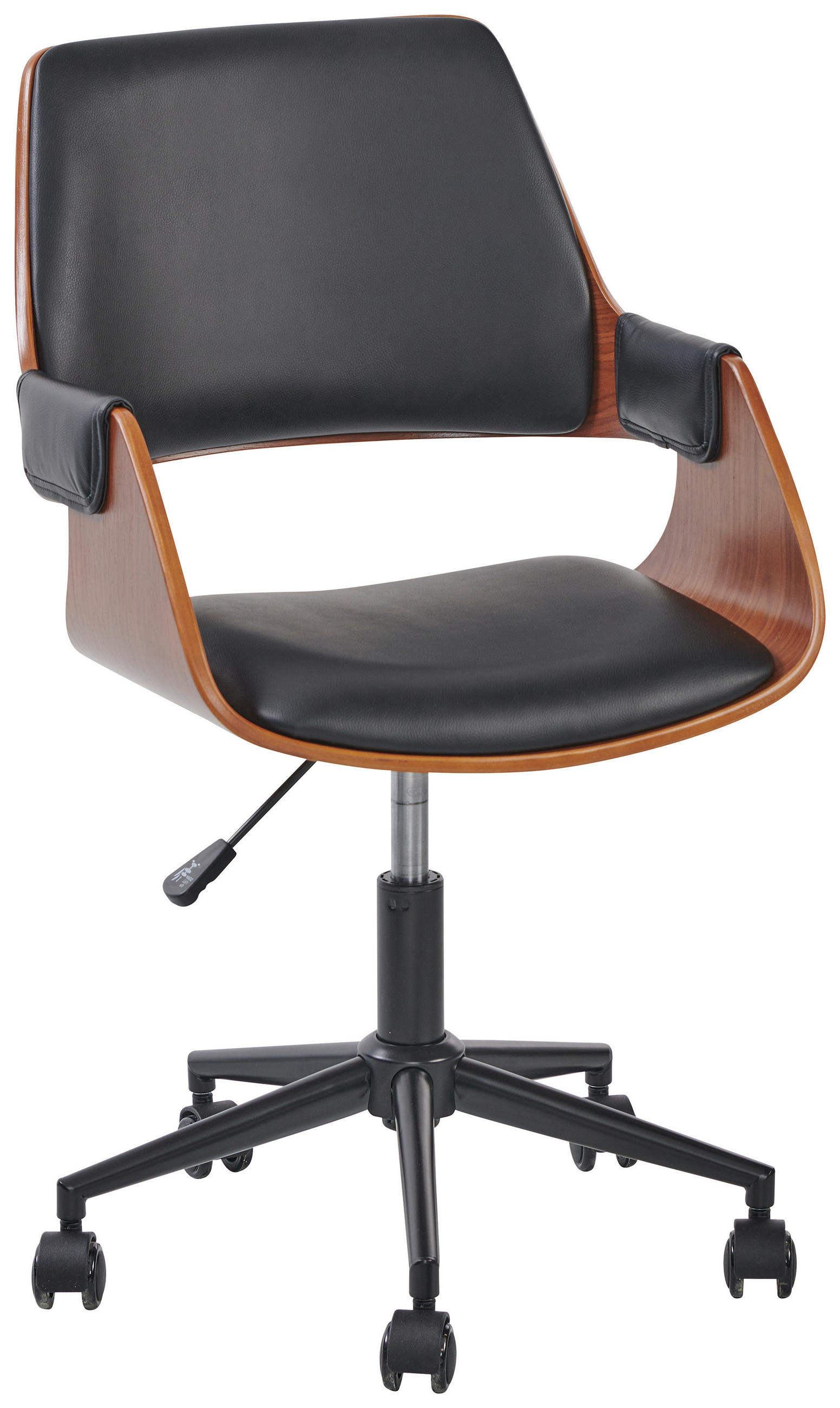 DREHSTUHL Lederlook Schwarz, Walnussfarben  - Walnussfarben/Schwarz, MODERN, Holz/Kunststoff (54/81-91/59cm) - Livetastic