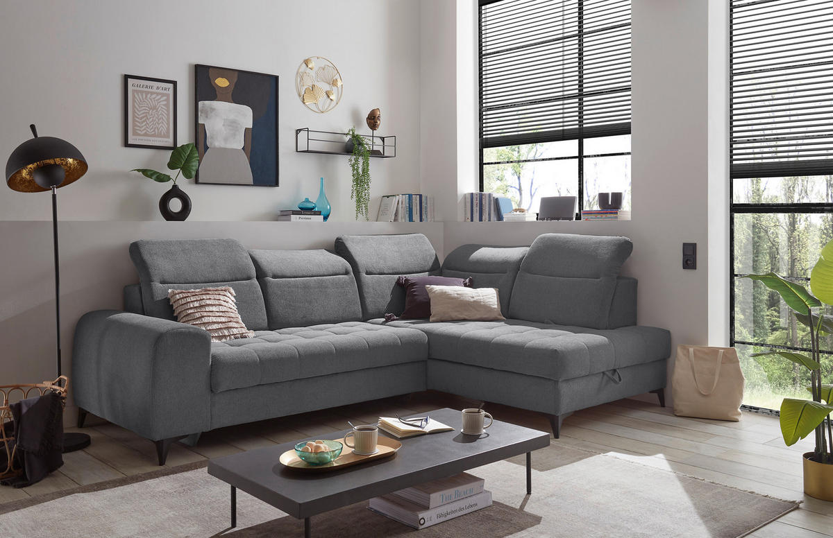 ECKSOFA in Webstoff Anthrazit  - Anthrazit/Schwarz, Konventionell, Kunststoff/Textil (282/200cm) - MID.YOU