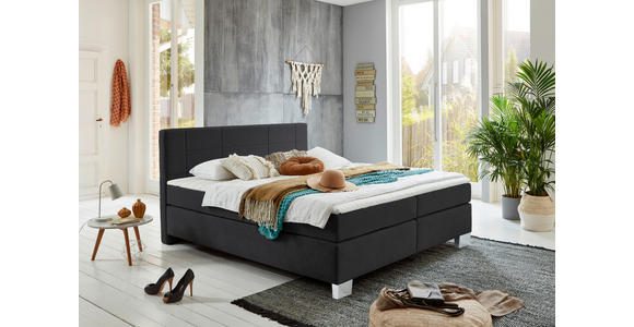 BOXSPRINGBETT 200/200 cm  in Anthrazit  - Chromfarben/Anthrazit, KONVENTIONELL, Kunststoff/Textil (200/200cm) - Hom`in