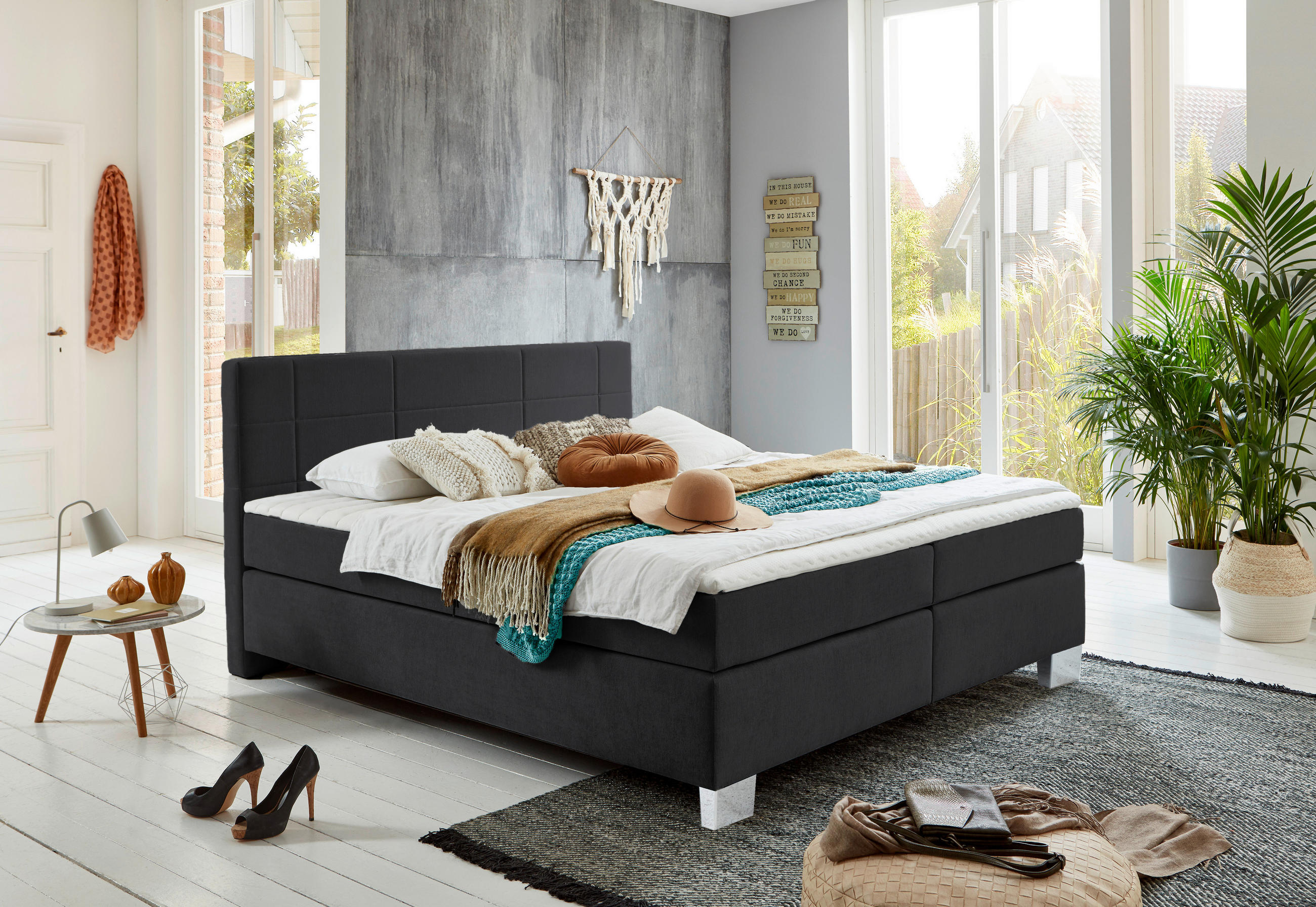 BOXSPRINGBETT 180/200 cm  in Anthrazit  - Chromfarben/Anthrazit, KONVENTIONELL, Kunststoff/Textil (180/200cm) - Hom`in