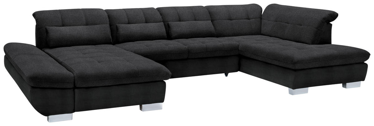 WOHNLANDSCHAFT in Mikrofaser Graphitfarben  - Chromfarben/Graphitfarben, Design, Kunststoff/Textil (204/350/211cm) - Xora