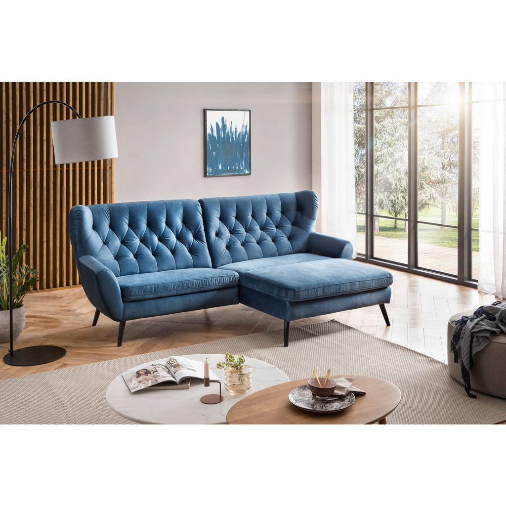 Thumbnail - Stylife Ecksofa, Dunkelblau, Textil, Buche, vollmassiv, Uni, 4-Sitzer, Ottomane rechts, L-Form, 237x165 cm, Typenauswahl...
