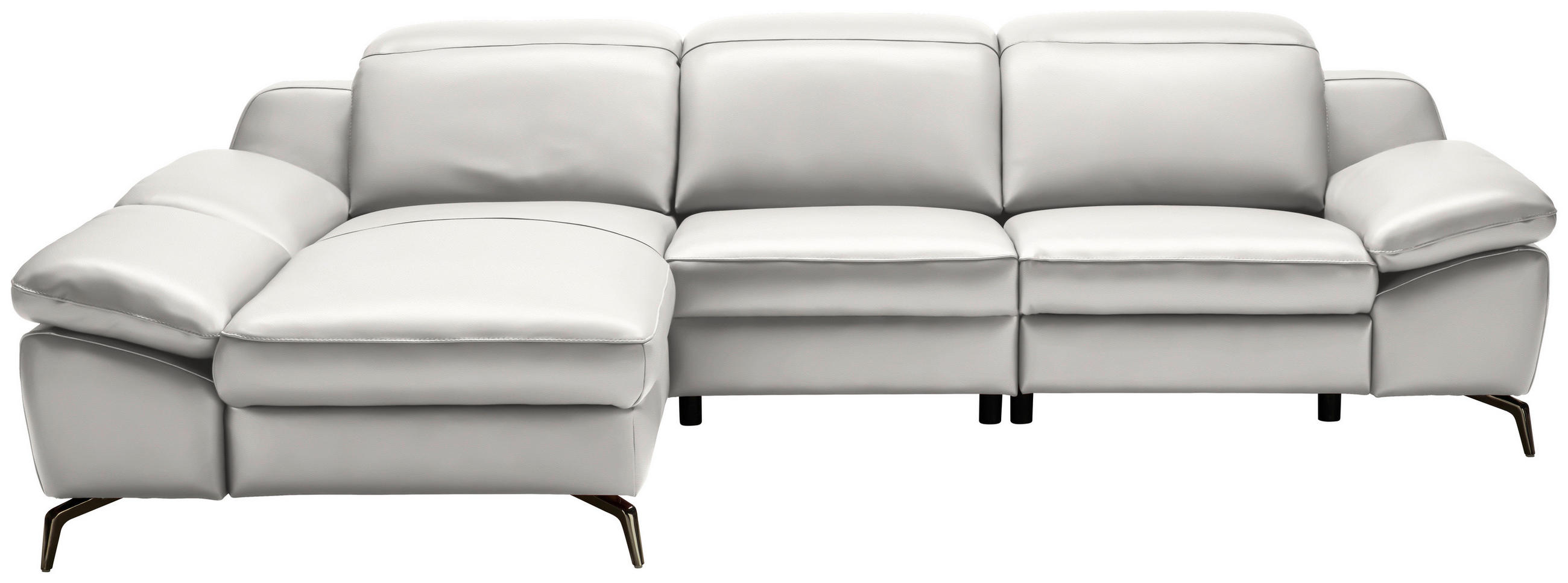 ECKSOFA in Echtleder Greige  183/286 cm  - Greige/Schwarz, Design, Leder/Metall (183/286cm) - Celina Home