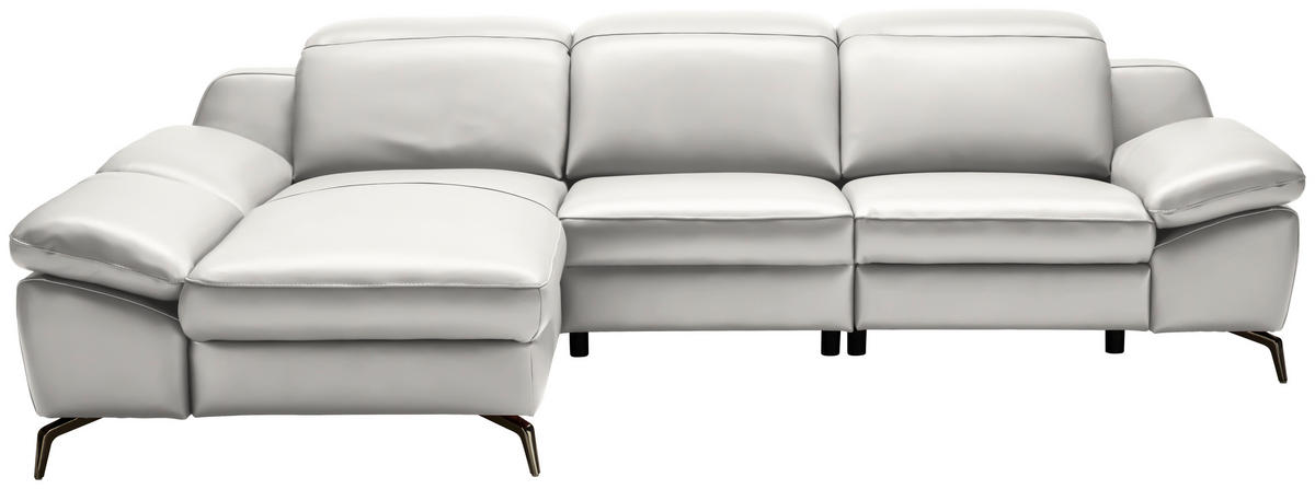 ECKSOFA in Echtleder Greige  183/286 cm  - Greige/Schwarz, Design, Leder/Metall (183/286cm) - Celina Home